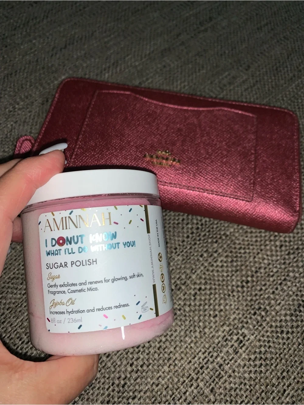 COACH ZIPPY metallic pink/burgundy wallet EUC w/Aminnah Donut Sugar Polish